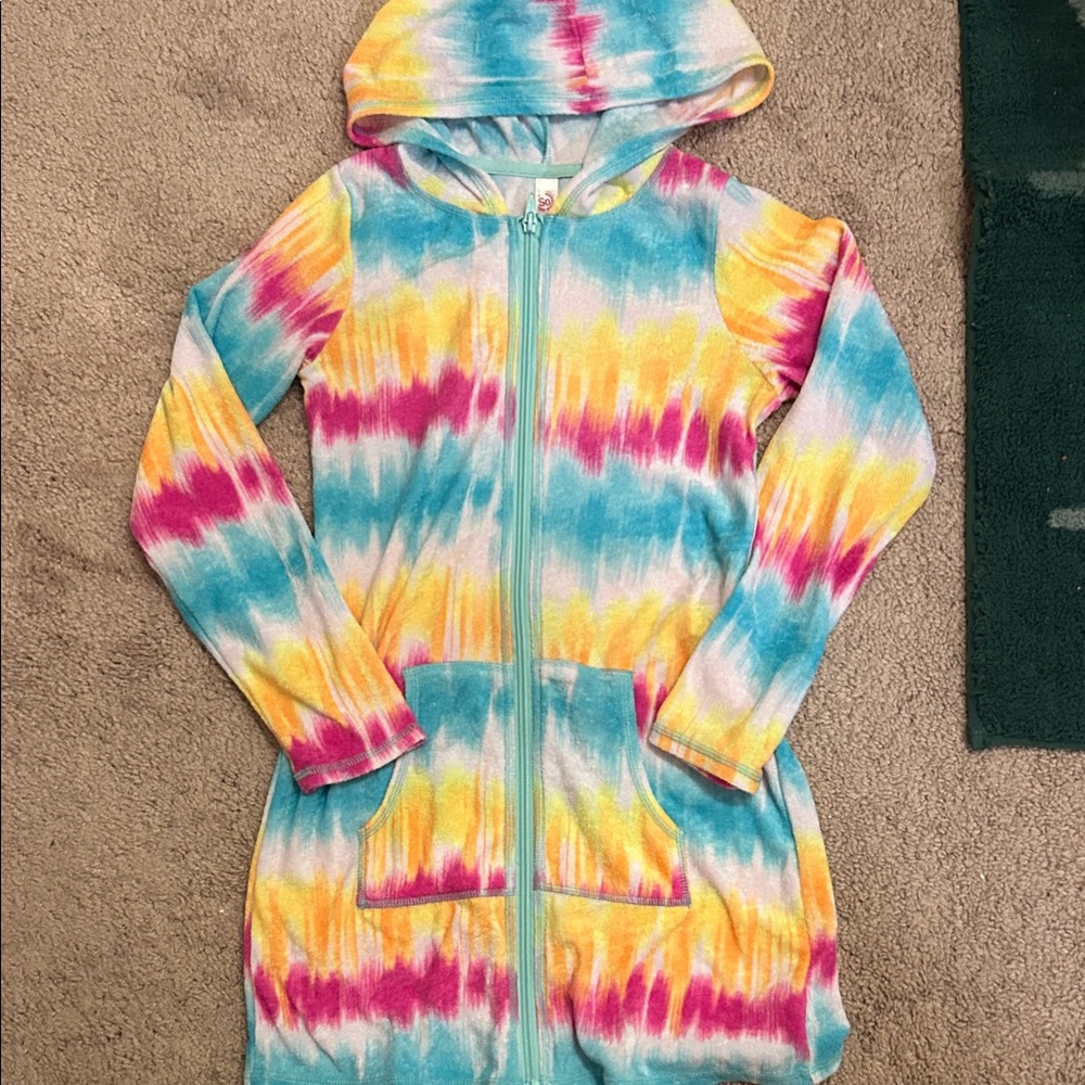SO Girls' Tie-Dye Zip Hoodie - Blue, Yellow, Pink, White